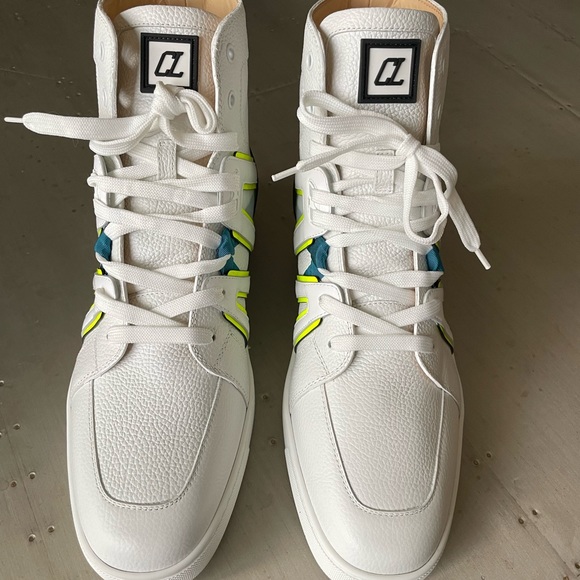 Christian louboutin mens vida top flat white sneaker trainer white neon sz 42.5 main image 7